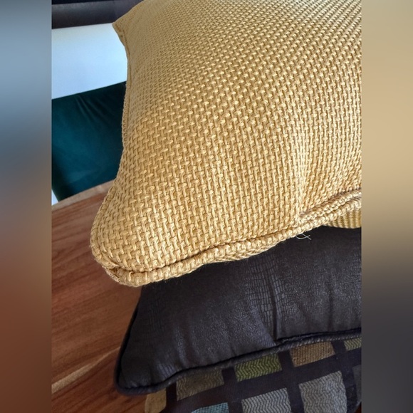 Set of Three Decorative Accent Pillows in Yellow, Brown, and Multicolor - Picture 4 of 7